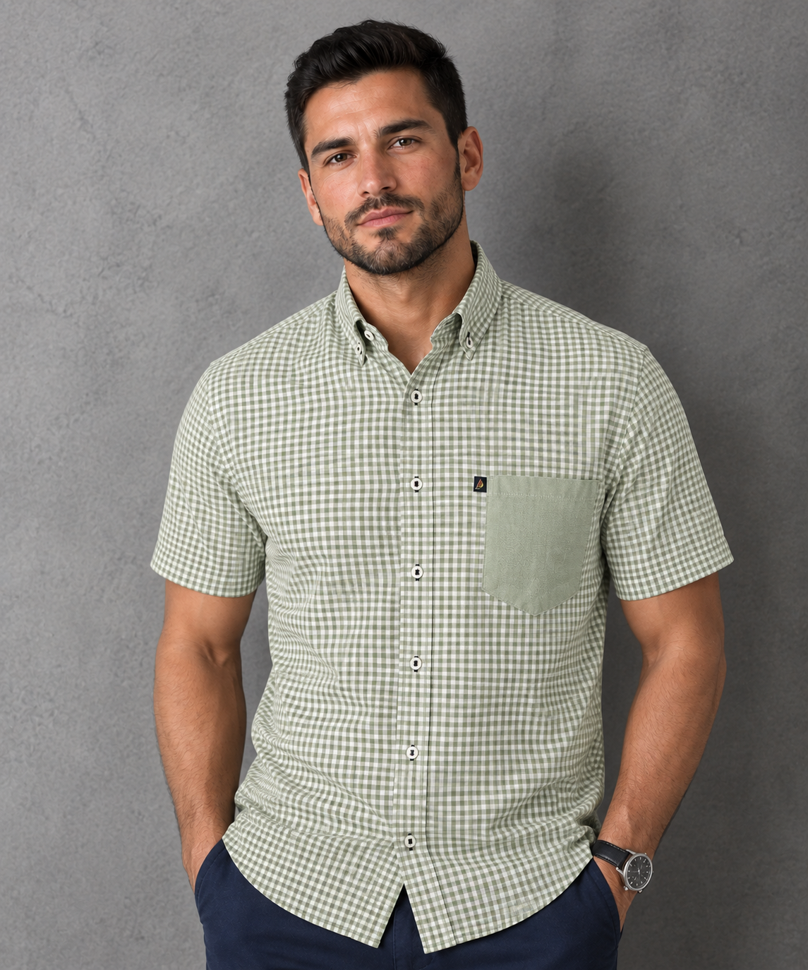 Camisa Esperry Men Manga Corta Cuadros Verde Salvia