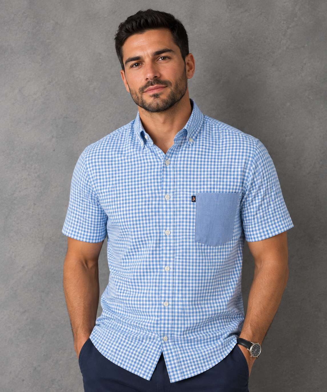Camisa Esperry Men Manga Corta Cuadros azul/bco